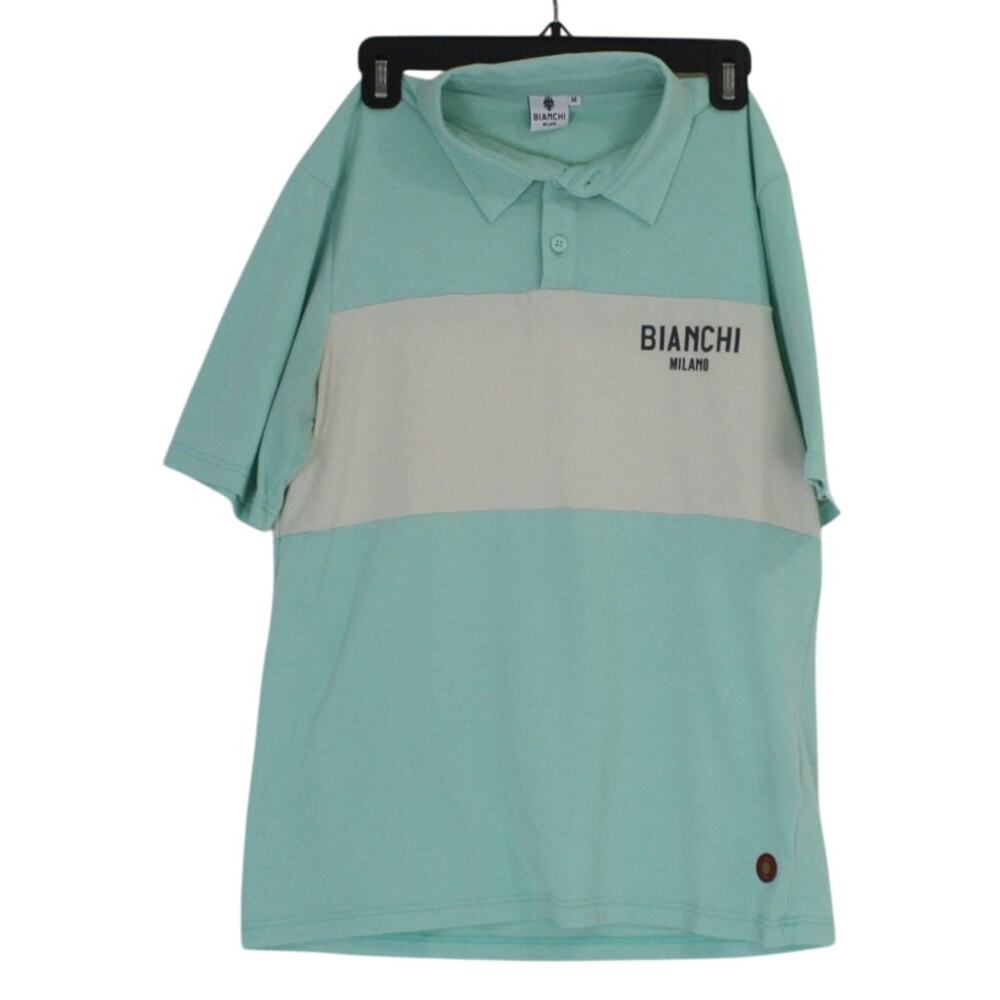 Vintage Bianchi Milano Cycling Jersey Men M Blue Polo Tri Blend Italy Bike Shirt